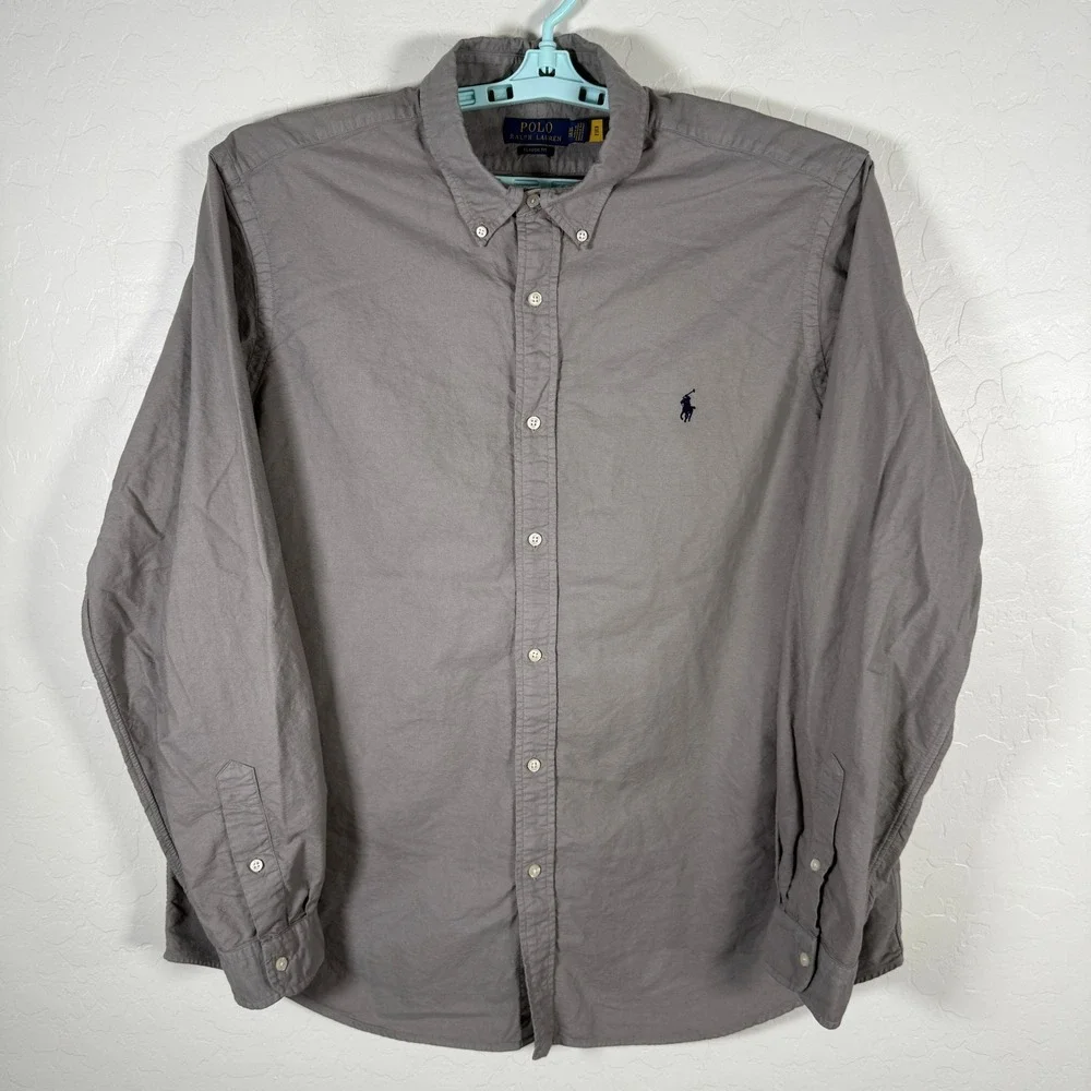 Polo Ralph Lauren Button Down Shirt Mens 2XL Grey Classic Fit Long Sleeve Oxford